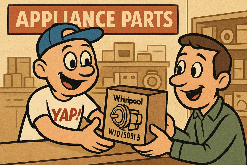Cartoon scene inside the YAP appliance parts store in Piedmont, Oklahoma. The YA