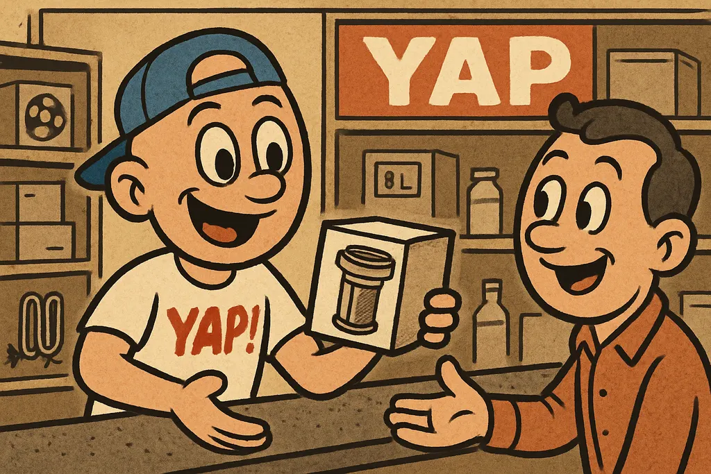 Inside the YAP appliance parts store in Piedmont, Oklahoma. YAP Dude is standing