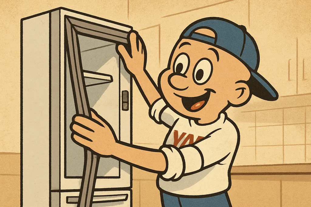 YAP Dude pressing a brand-new GE refrigerator door gasket (WR24X10063) firmly in