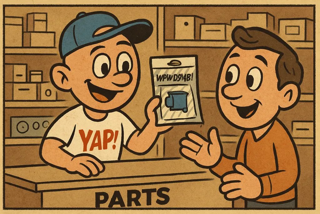 Cartoon scene inside the YAP appliance parts store in Piedmont, Oklahoma. The YA