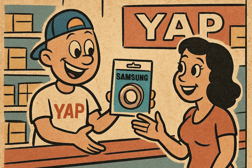 Cartoon scene inside the YAP appliance parts shop in Piedmont, Oklahoma. The YAP