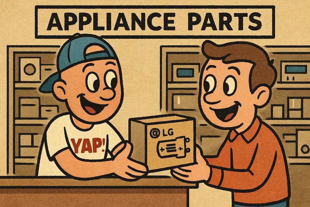 Cartoon scene inside the YAP appliance parts store in Piedmont, Oklahoma. YAP Du