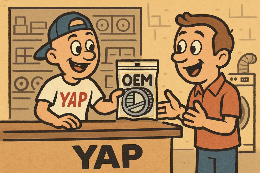 Cartoon scene inside the YAP appliance parts store in Piedmont, Oklahoma. YAP Du