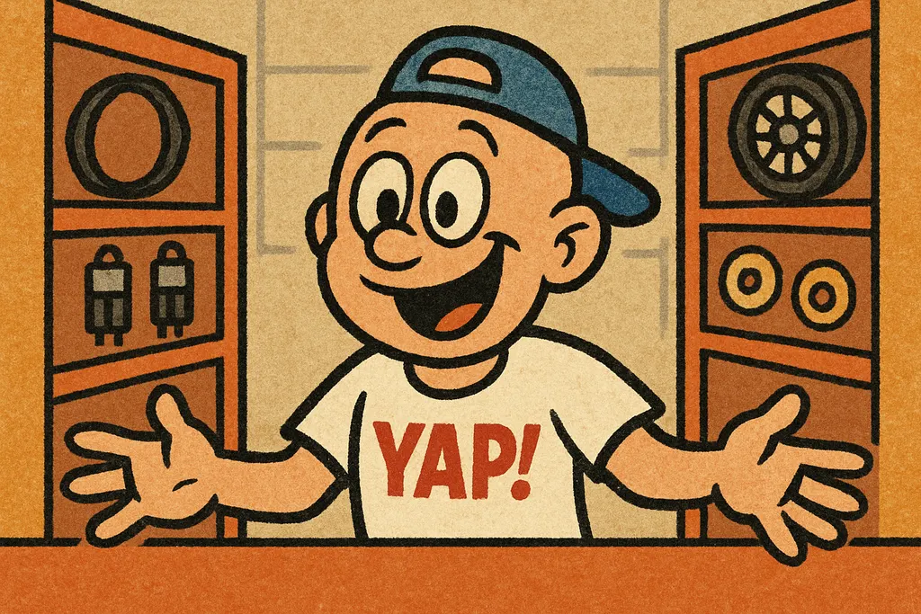 Standing in the YAP store aisle surrounded by shelves of dryer parts, belts, fu