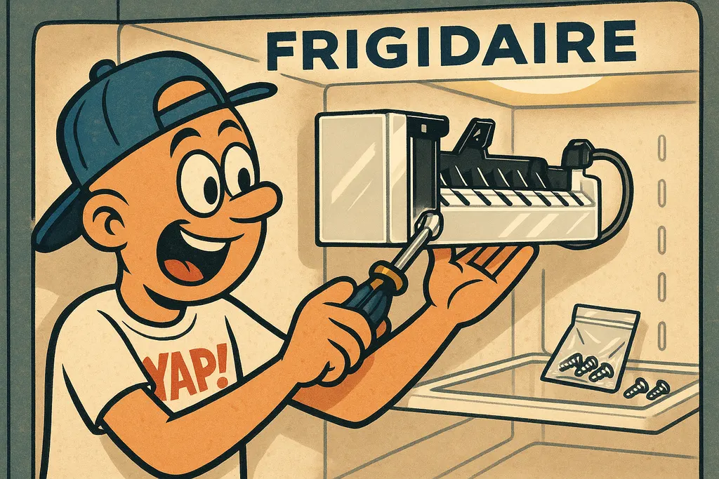 Action shot cartoon of a pair of hands using a nut driver to mount a brand-new i