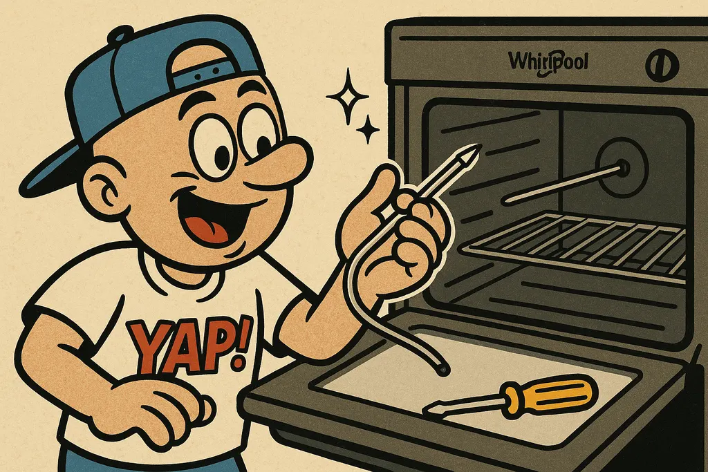 A cartoon scene of a pair of hands holding a brand-new shiny oven temperature se