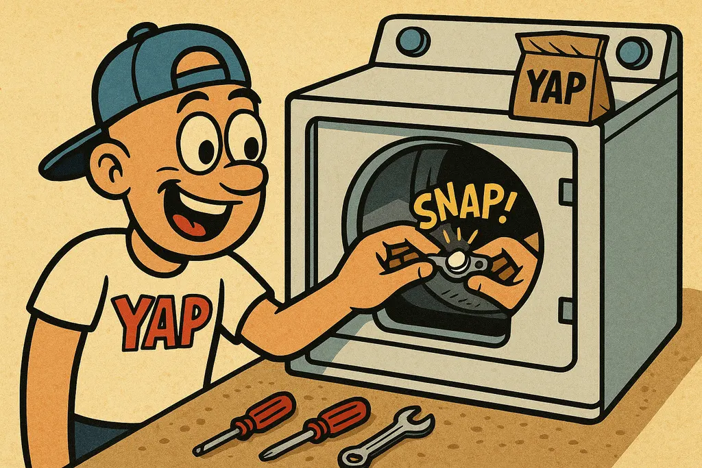 A cartoon scene of a homeowner's hands confidently snapping a brand-new thermal 