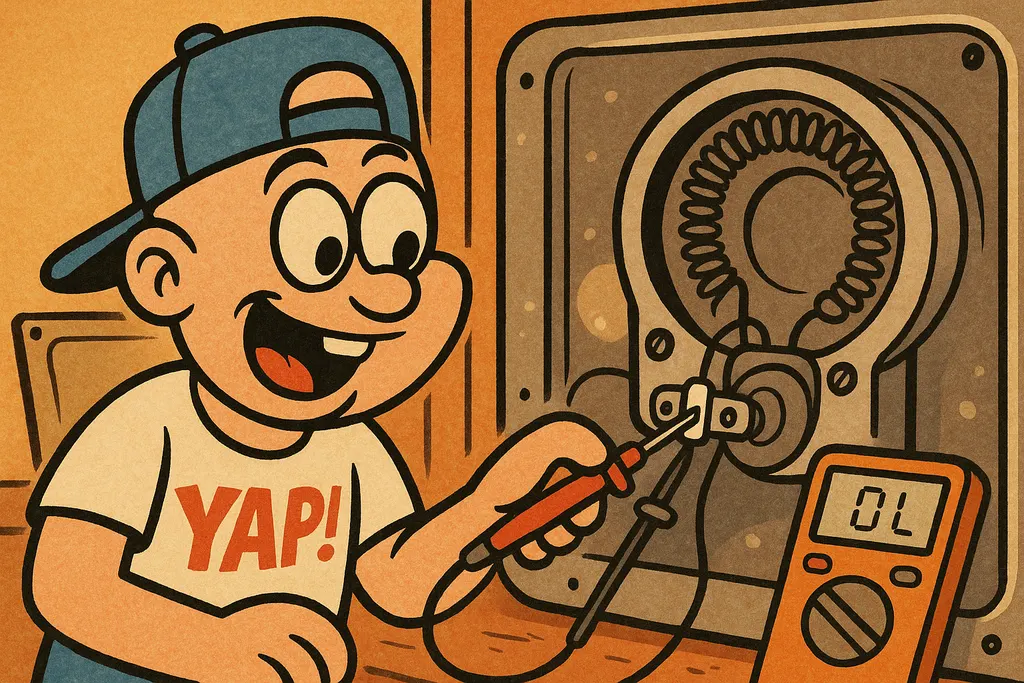An extreme close-up cartoon illustration of the inside rear panel of an electric