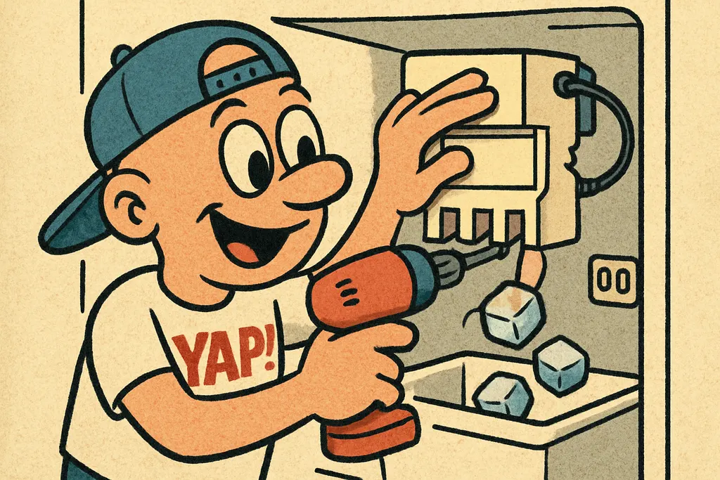 A cartoon action scene showing a pair of hands confidently installing a brand-ne