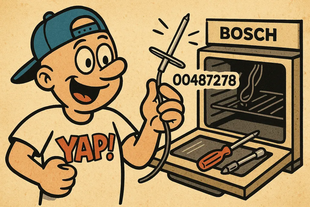 A pair of hands holding a brand-new shiny oven temperature sensor probe — part n