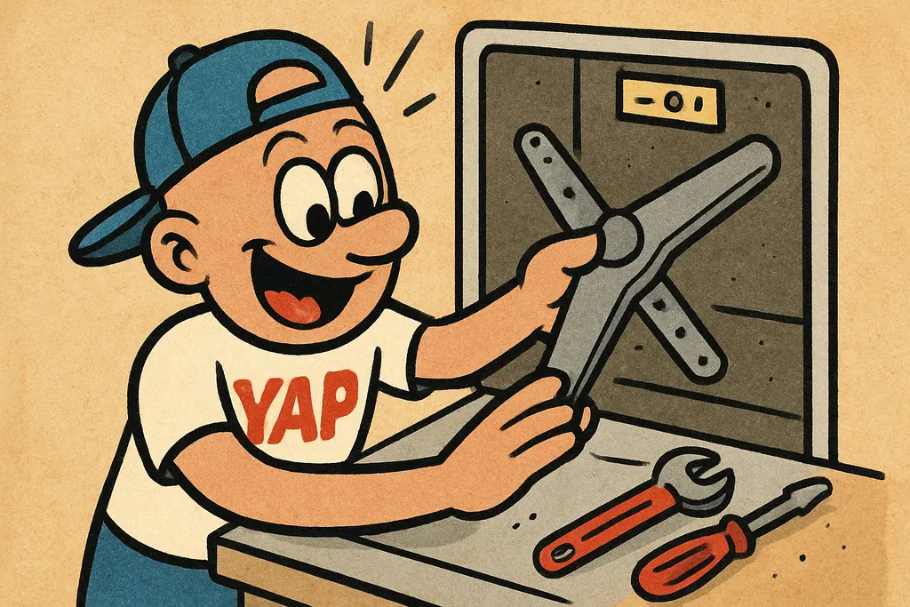 A cartoon action scene of hands confidently swapping a new OEM part into an open