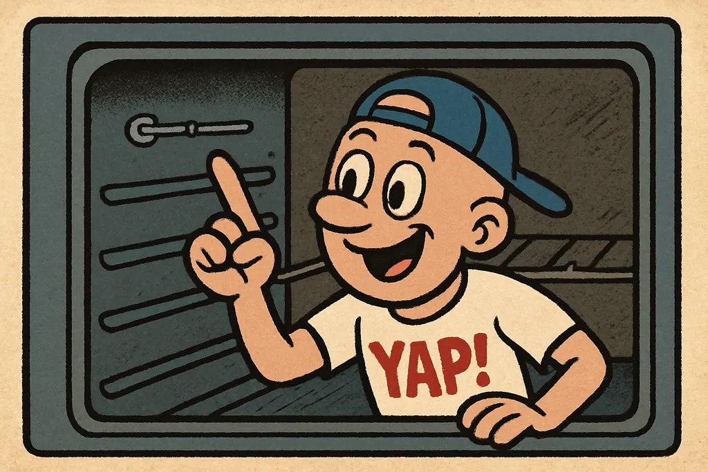 A close-up cartoon scene inside an oven cavity showing the temperature sensor pr