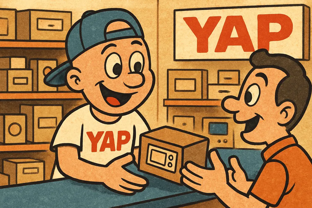 Inside the bright, cheerful YAP parts store in Piedmont, OK — the YAP Dude is st