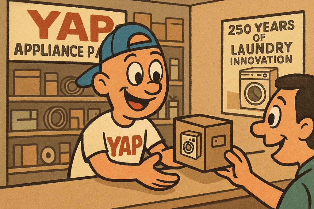 Cartoon scene inside the YAP appliance parts store in Piedmont, OK. The store in