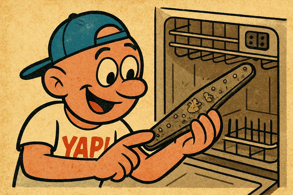 YAP Dude leaning in close over an open KitchenAid dishwasher, his hands pulling 