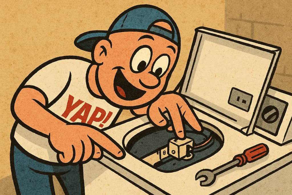 YAP Dude leaning in close over an open Kenmore top-load washer with the top pane