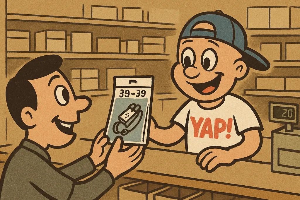Inside the YAP appliance parts shop in Piedmont, OK, the YAP Dude stands behind 
