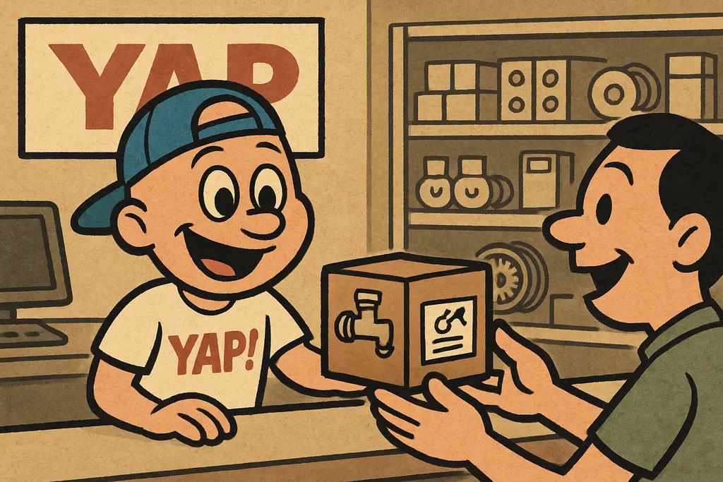 Cartoon scene inside the YAP appliance parts store in Piedmont, Oklahoma. YAP Du