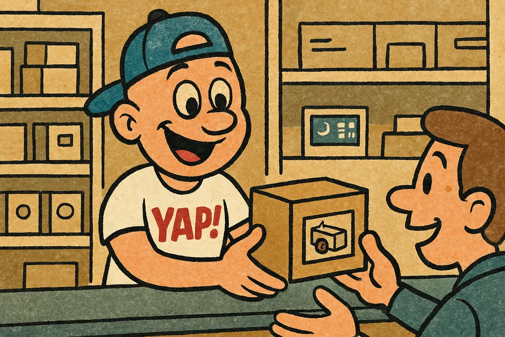 Inside the YAP appliance parts store in Piedmont, Oklahoma, the YAP Dude standin