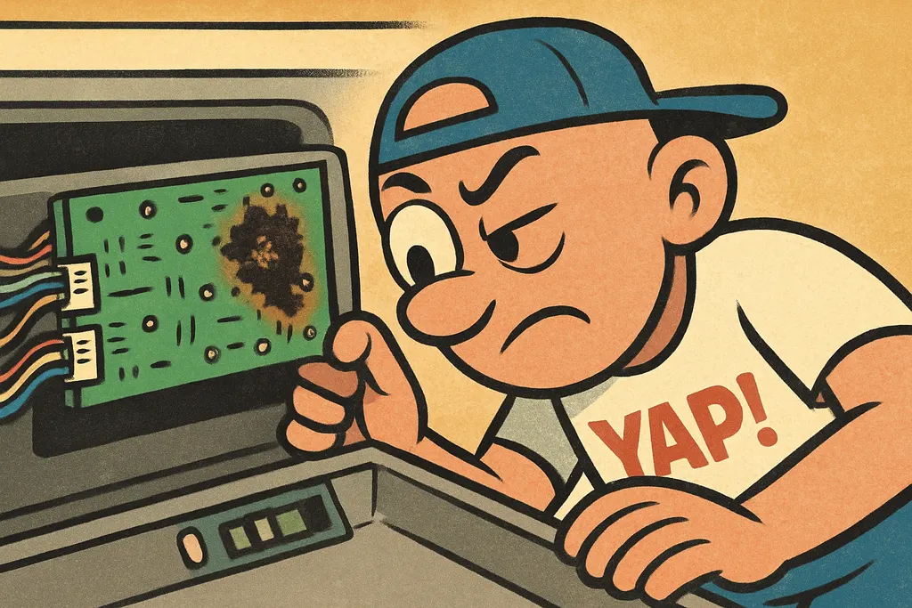 YAP Dude leaning in close over the open door of a Maytag dishwasher, his hands c