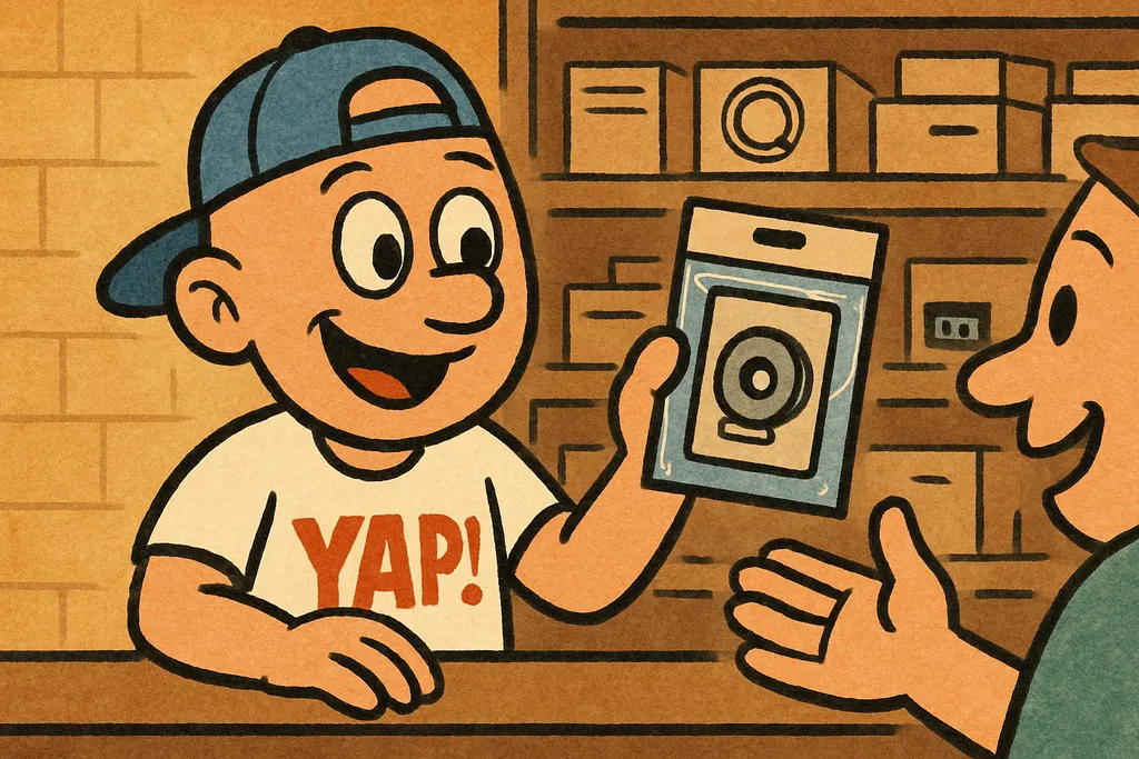 Inside the YAP appliance parts shop in Piedmont, Oklahoma, the YAP Dude is stand