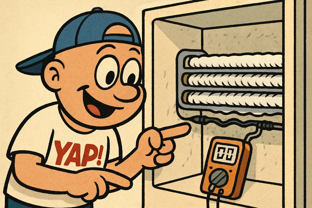 YAP Dude leaning in close to the open back panel of a Whirlpool upright freezer,