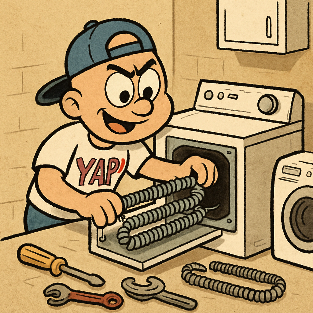 YAP Dude working on a dryer