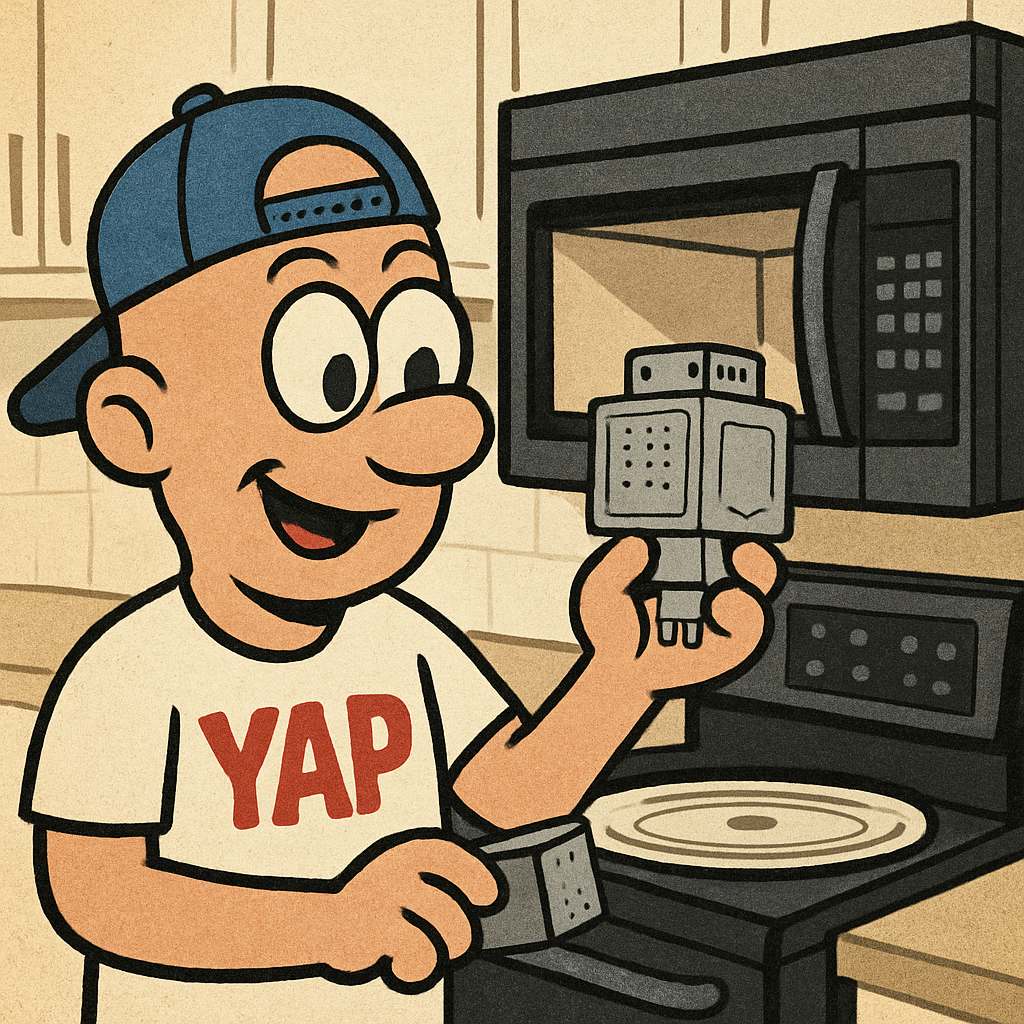 The YAP Dude working on a microwave