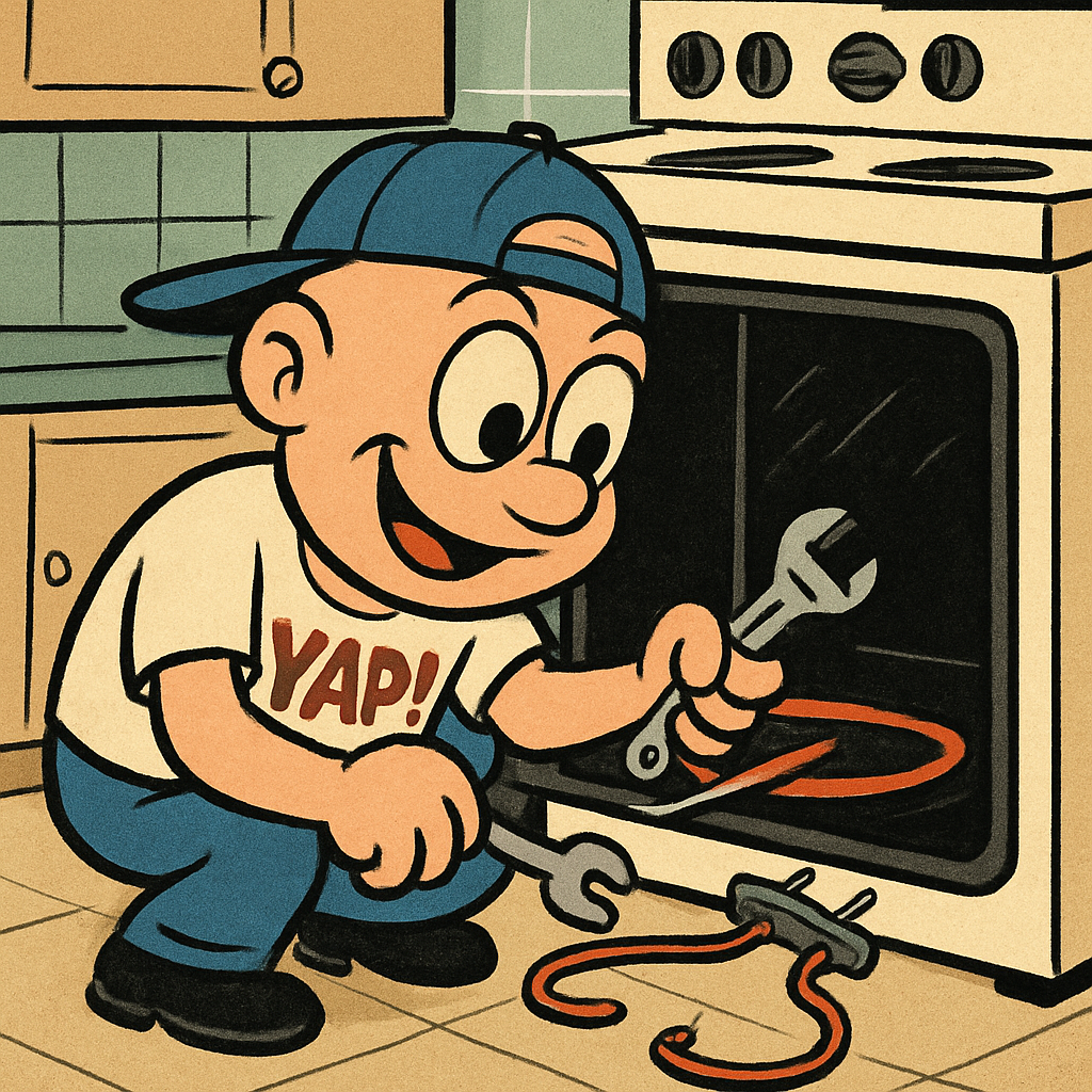 YAP Dude working on an oven