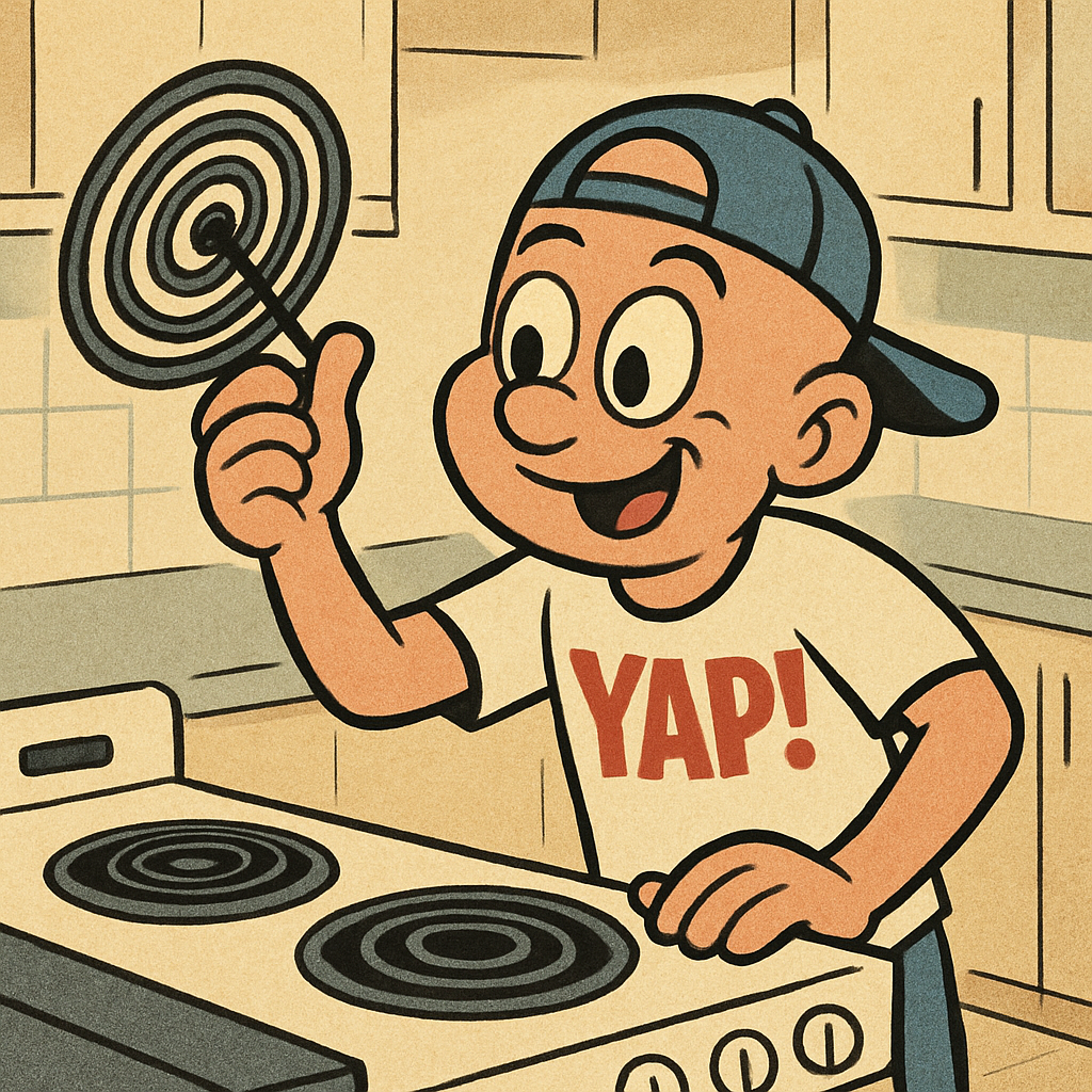 YAP Dude working on a stove