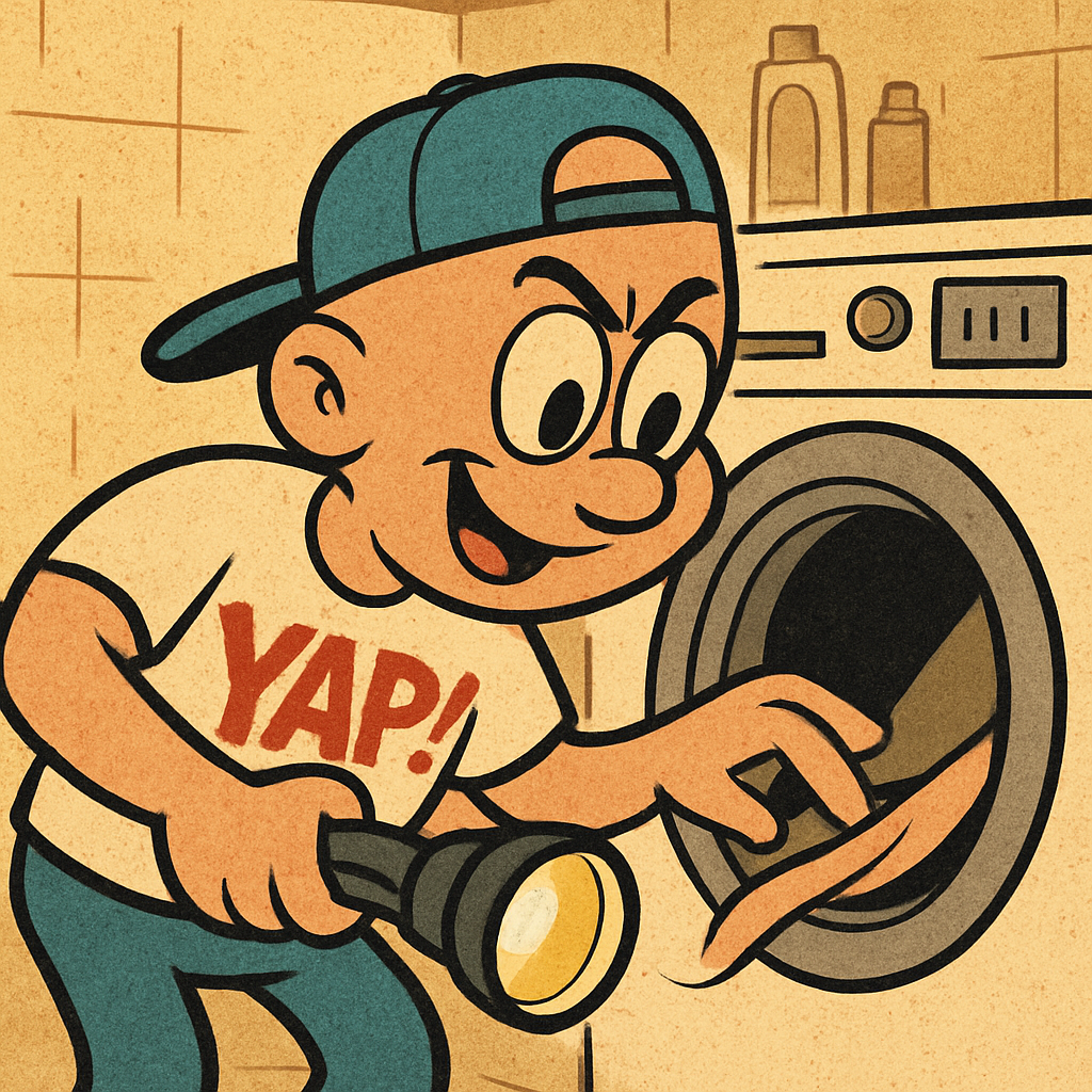 YAP Dude working on a washing machine