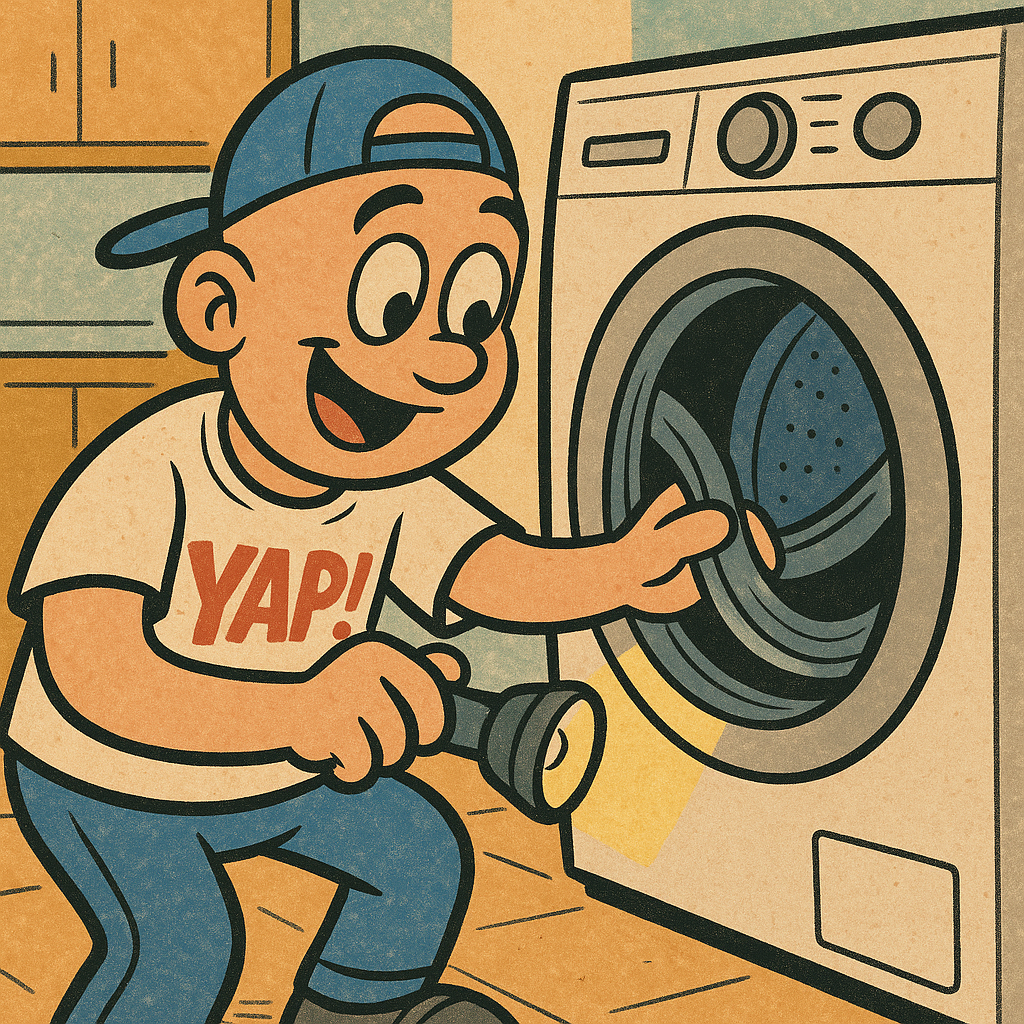YAP Dude working on a washing machine