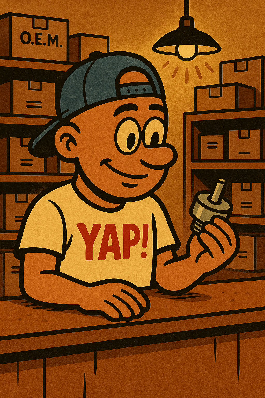 The YAP Dude at the parts counter, handing over a part in Piedmont, Oklahoma